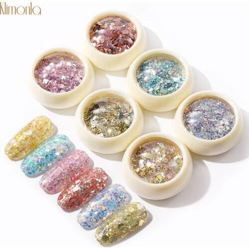 6 Bottles 3D Glitter Nail Sequins Set Mixed Shiny Nail Powder Dust Laser Chrome Pigment Flakes DIY Manicure Nail Art Tips
