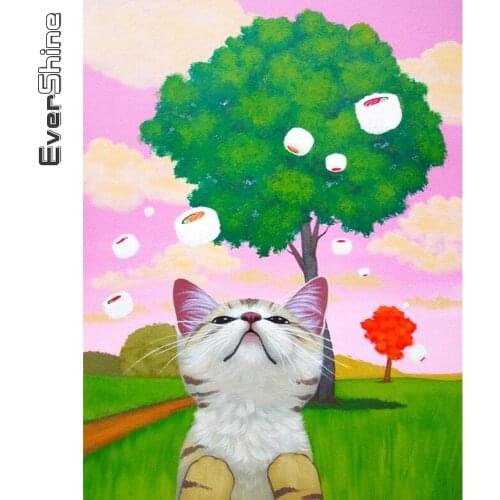 Evershine Diamond Embroidery Cat Animal Picture Of Rhinestones DIY Full Square Round Diamond Painting Cartoon Mosaic Handicraft