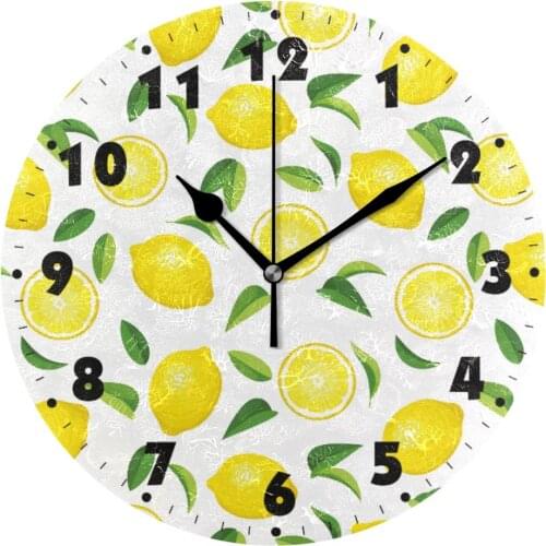 Seamless Background With Lemons Wall Clock Silent Non-Ticking Round Wall Watch Quiet Desk Art Clock for Living Room Bedroom