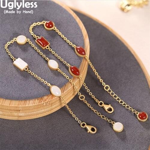 Uglyless MINI Gemstones Bracelets for Women Ultra-thin Gold Chains Thin Bracelets 925 Silver Girls Students Dress Jewelry Jade