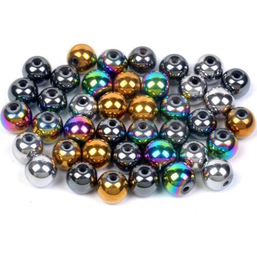 Mixed Round Hematite Beads 4/6/8/10mm Natural Stone Plating Color Loose Beads Ball Jewelry Bracelets Making DIY Accessories