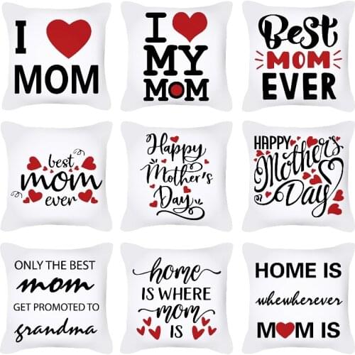 Red Love Heart Pillow Case White Background Washable Polyester Seat Cover Sofa Decor Mothers Day Cushion Cover