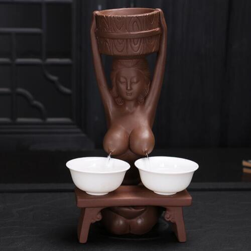 Tea Filter Holder Chinese Purple Clay Tea Pet Big Tits Girl Tea Divider Water Spray Tea Accessories Home Decoration Breasts