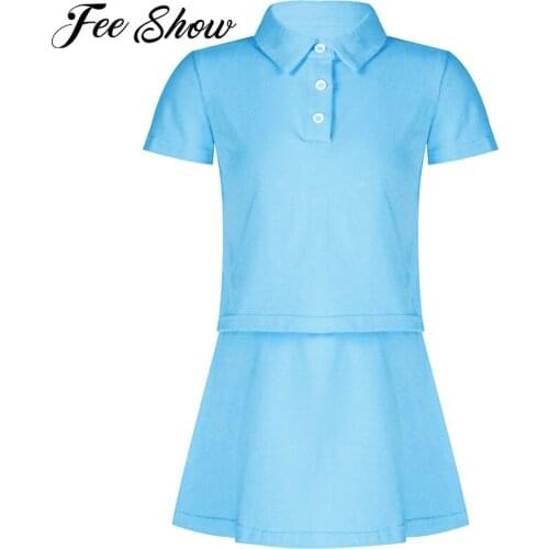 2Pcs Kids Sport Suit Short Sleeves T-shirt with Tennis Skirt Set for Girls Sportswear Running Gym Clothes Fitness Suit Yoga Sets