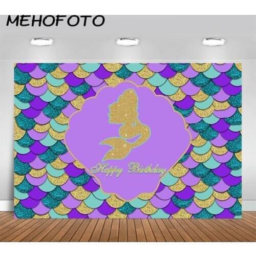 The Little Mermaid Backdrop Mermaid Purple Scales Birthday Party Background for Photo Studio Photocall Undersea