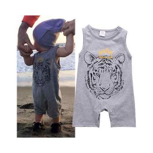 Cotton Newborn Baby Boys Clothes Tiger Printed Baby Rompers Jumpsuit Playsuit Sleeve Summer Baby Boys Rompers 0-24 Months Gray