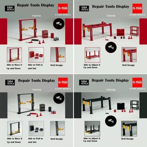 Gfans Model 1:64 Garage Repair tools 4 Sets Car Lifting Mugen Js Racing Honda RWB A & B