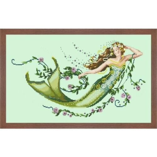 Emerald mermaid cross stitch kit fairy with beads aida fabric 18ct 14ct 11ct light green canvas embroidery kits DIY craft set