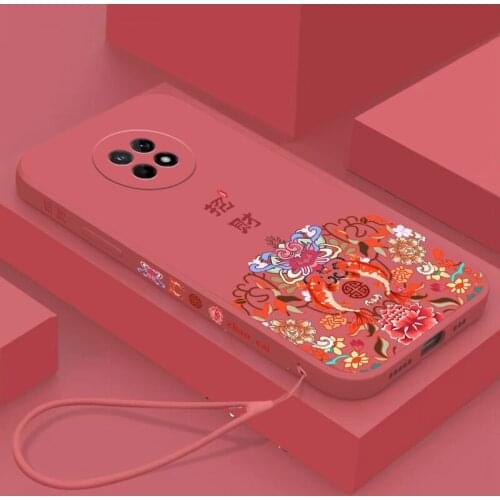 Chinese Auspicious Retro Palace Soft Gel Liquid Silicone Phone Cases For Huawei Enjoy20Plus Casing With Phone Straps