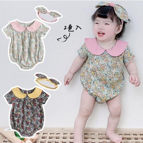 Summer Newborn Baby Romper Baby Girl Clothes Floral Baby Girl Jumpsuit+Headband Princess Baby Costume Clothing
