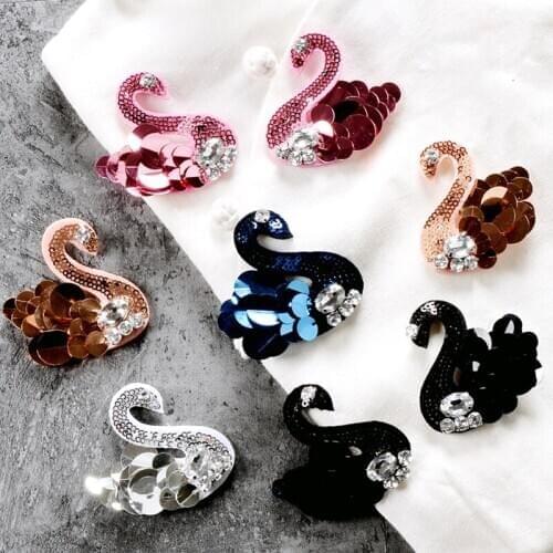 2Pics Embroidered Sew-On Patches For Clothing DIY Motif Applique Sticker Sequins Sequined Handmade Animal Swan