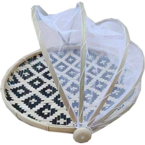 Hand-Woven Bamboo Food Basket,Fruit Vegetable Bread Cover Storage Containe,Outdoor Picnic Food Cover Mesh Tent Basket