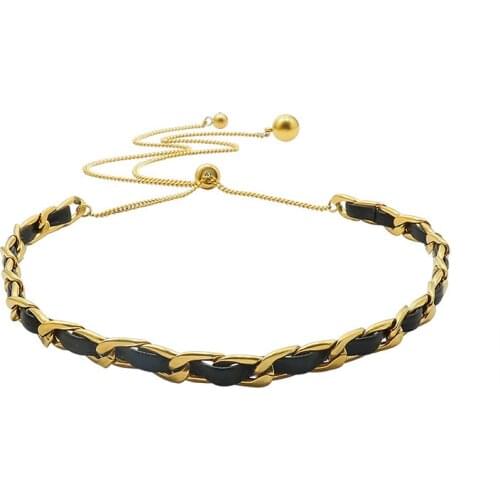 Stainless Steel Leather Rope Chain Design Necklace Clavicle On Neck Gold For Womens Gift Luxury Accessories Jewelry 2021 Trend