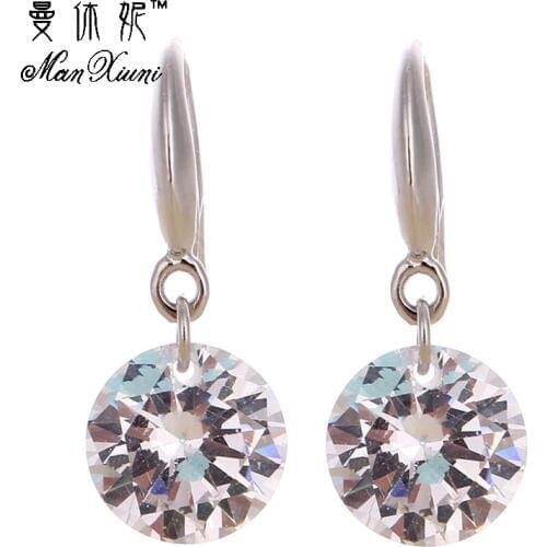 Manxiuni Classic Women Jewelry Drop Earrings Big Cubic zirconia Dangle Earrings Silver Plated Long Earrings Summer Style