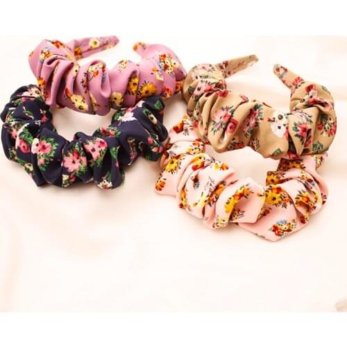 Fashion Hairband Ladies Fabric Printed Wave Point Hairband Hair Accessories Korean Fresh Floral Hair Hoop Hair Bundle Headdress