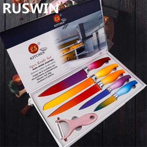 Stainless Steel Knife Set Slicing Fruit Chef Chopping Bread Utility Cutlery Knife Peeler 6 Piece Set Kitchen Gift Box Knife Set