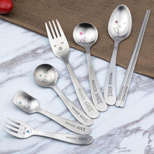 Korean Style Smiling Face Tableware Set Stainless Steel Dinner Fork Kids Creative Cartoon Scoop Sharp Scoop Cutlery Set 3pcs/set