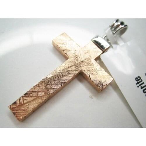 Natural Gibeon Iron Meteorite Rose Gold Plated Pendant Big Cross Shape 36x24mm Women Men Jewelry Necklace Jewelry AAAAA
