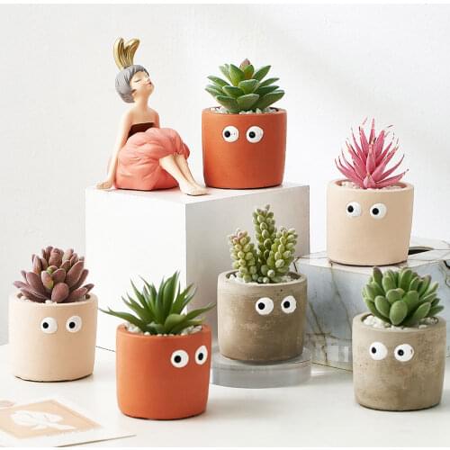 Nordic Cement Flower Pot Creative Funny Funny Face Decorative Flower Pots Imitation Succulent Ceramic Decorative Flower Pot