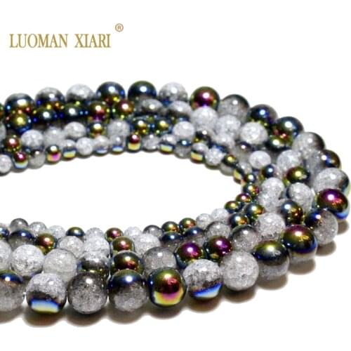 Wholesale Plated Colorful Purple White Snow Cracked Glass Crystal Stone Beads For Jewelry Making DIY Bracelet Necklace Natural