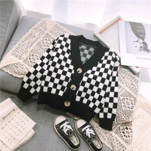 Jargazol Autumn Kids Clothes Plaid Knit Sweater Fashion Korean Tops Toddler Boys Outfits Warm Little Children Cardigan Top