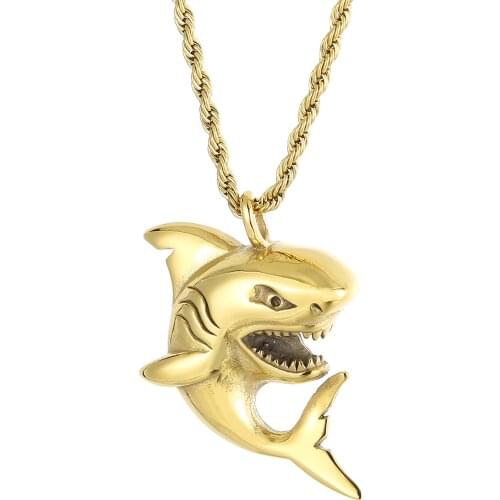 Stainless Steel Punk Shark Pendant Necklace Gold Black Hip Hop Unisex Jewelry For Men Women Suitable For Cheap Wholesale