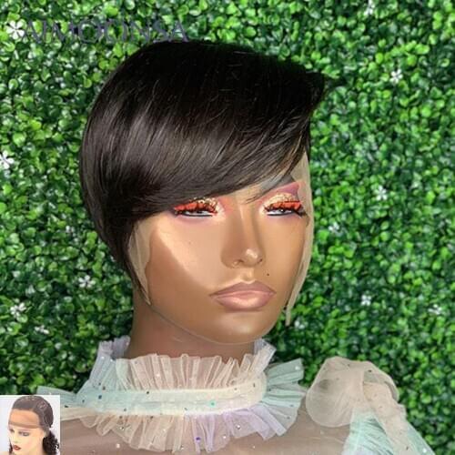 Pixie Cut Lace Human Hair Wigs Pre Plucked Short Bob Human Hair Wigs For Black Women Deep-Part Glueless Wig T Part Lace 130 Remy