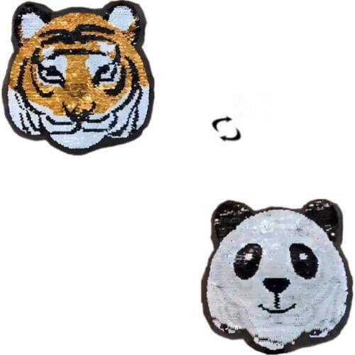 Patch deal with it clothes t shirt women Diy AB Tiger Panda Reversible change color sequins biker patches for clothing Stickers