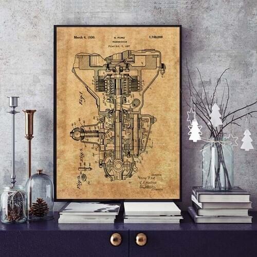 Transmission patent antique poster car engine parts canvas painting wall art blueprint print pictures home decor
