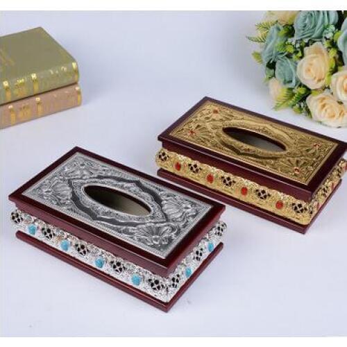 Luxurious wooden tissue box tissue box holder gold tissue box napkin box tissue holder for home decorationZJH047