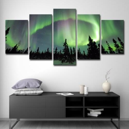 5 Pieces of Modern Northern Lights HD Poster Printed Canvas Artworks Living Room Pictures Wall Bedroom Home Decor Without Frames