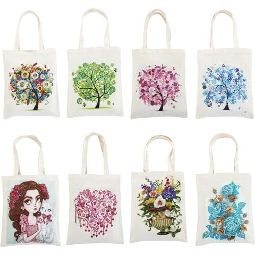 Diamond Painting Tote Bag Reusable Durable DIY Diamond Art Handbag Foldable Storage Bag Cross Stitch Embroidery Kit Art Craft