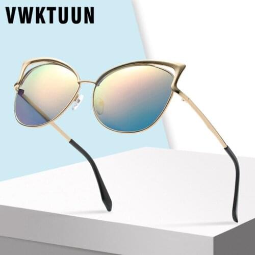 VWKTUUN Fashion Cat Eye luxury 2018 Sunglasses Women Brand Designer Pink Mirror Mens Sun Glasses Vintage Female oculos de sol