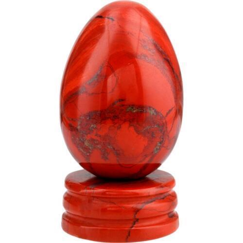 TUMBEELLUWA 1.7" Red Jasper Egg Sphere with Stone Stand Healing Meditation Chakra Balancing Home Decoration