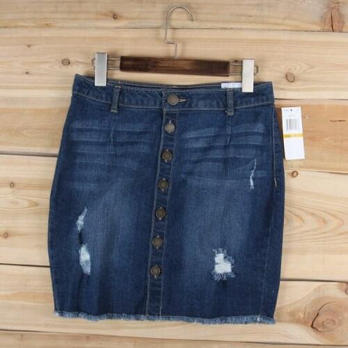 Single-breasted 2019 denim skirt worn hole elastic plus size loose saia gothic vadiming kawaii sheining denim skirt female