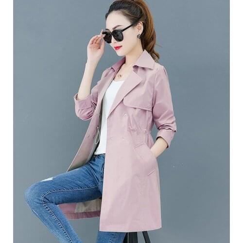 Womens Windbreaker 2019 Spring New Long Coat Long Sleeve Double-Breasted Suit Collar Jacket Autumn Casual Jacket Coat Ffemale