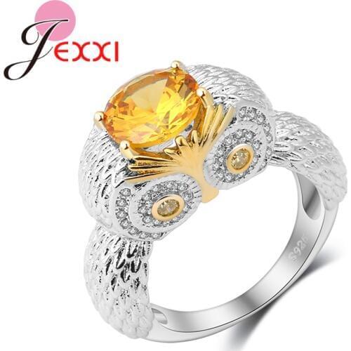 Hot Sale Fashion Luxury Women Engagement Jewelry 925 Sterling Silver Yellow CZ Crystal Zircon Female Wedding Finger Rings