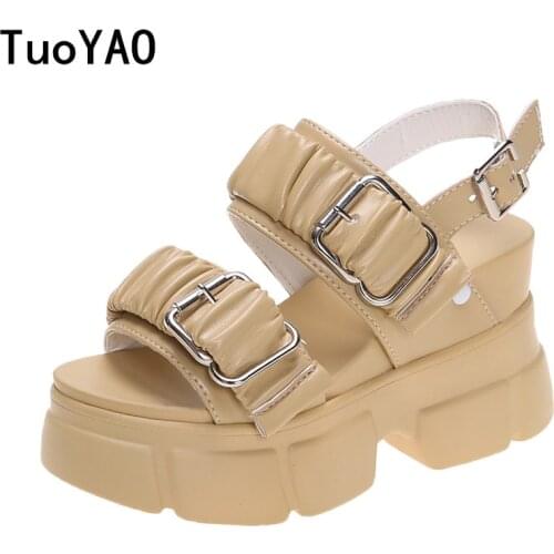 Women Platform Sandals 2021 Summer Designers Chunky Wedges Shoe Black Buckle Beach Slippers Woman High Gladiator Sport Sandalias