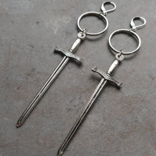 Sword Dagger Hoop Lever Back Earrings Metal ring earrings witch or pagan alternative gothic Silver plated classic women gift