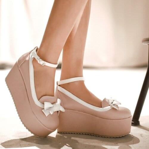 Women High Heels Mary Jane Platform Pumps Ankle Strap Buckle Bowknot Wedge Shoes Sandals New 2022