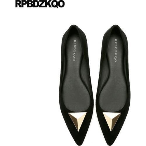 Women Large Size Ladies Suede China Designer Slip On Black Metal 41 Pointed Toe Beautiful Flats Shoes Spring Autumn Chinese