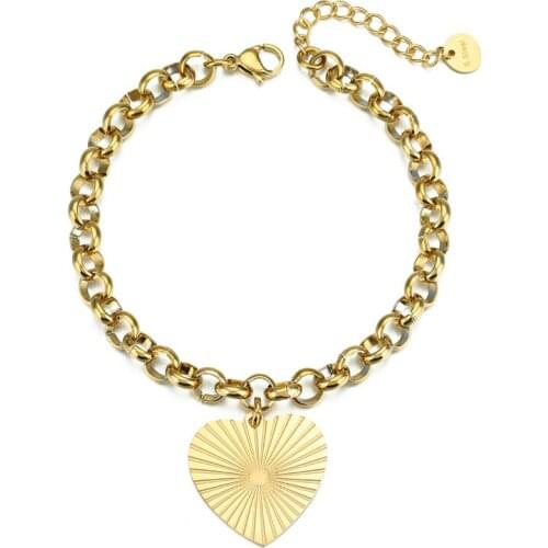 Heart Pendant Womens Hand Bracelets Stainless Steel Jewelry Gold Silver Color Chains Love Shape Charm Bangles Fashion Trinket