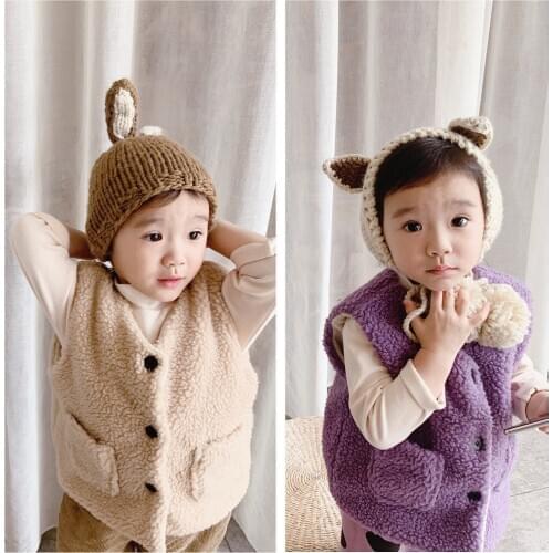 2 3 4 5 6 Y Toddler Girls Vest 2020 Autumn Winter Kids Thicken Warm Waistcoat Korean Solid Button Velvet Lambswool Vest for Girl