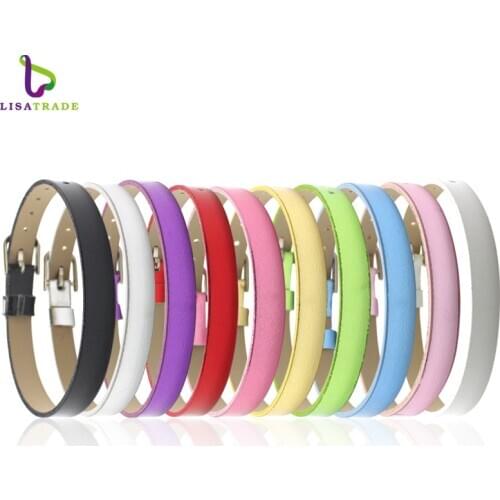 100PCS 8MM PU Leather Metal Luster DIY Wristband Bracelets " Can Choose the Color" Fit 8mm Slide Letter/Charms LSBR07*100