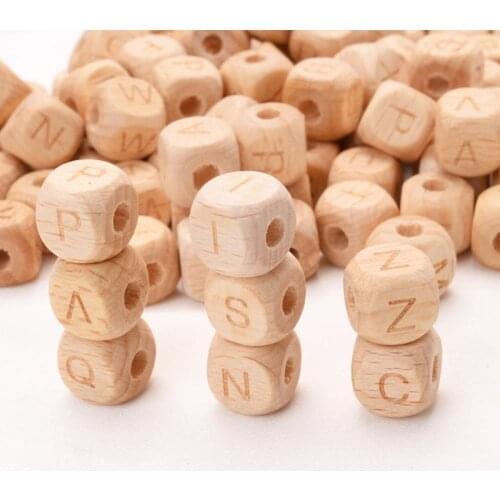 100Pcs/Lot 12mm Wooden Letters Baby Beech Wood Letter Beads Food Grade Wooden Teether For Teeth Wooden Toys BPA Free