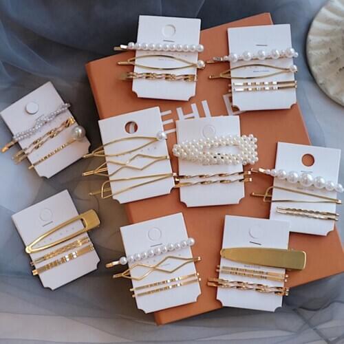 3/4/5pcs Korean Girls Metal Pearl Hair Clip Simple Elegant Barrette Pearls Hairpin Combination Hair Accessories for girls Women