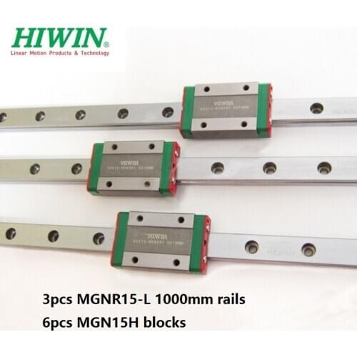 3pcs original Hiwin rail MGNR15-L 1000mm + 6pcs MGN15H block for cnc