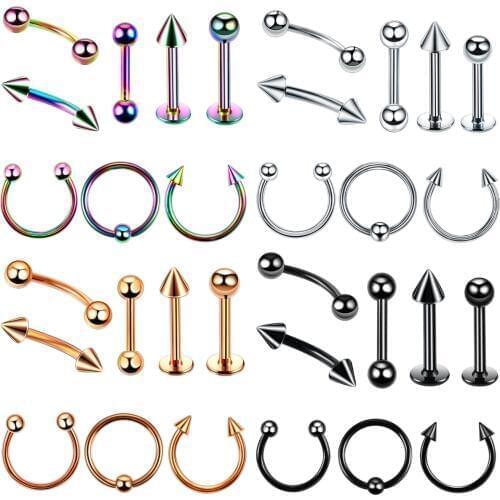 8Pcs/Set Stainless Steel Nose Lip Ring Tragus Ear Piercing Helix Piercing Body Jewelry 5 Colors