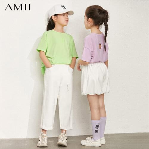Amii Minimalism Summer Family Matching Clothes For Mommy and Daughter Fashion Girls Kids Tops Womens Tshirts Female 22140038