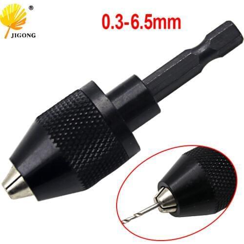 Keyless Chuck Driver 0.3-6.5mm Keyless Drill Chuck Screwdriver Impact Driver Adaptor 1/4" Shank Drill Black